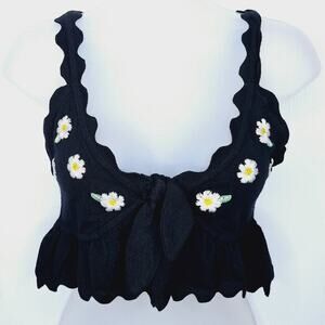 For Love & Lemons x Victoria's Secret Daisy Crop Tank Top Small Embroidered Boho